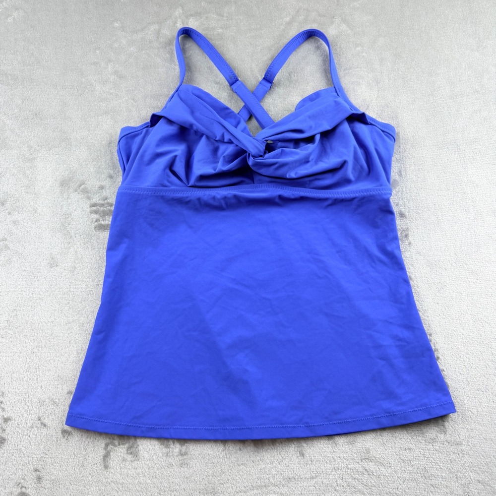 Athleta Aqualuxe Tankini Swim Top Blue Twist Front Cross Back Women's 34B/C